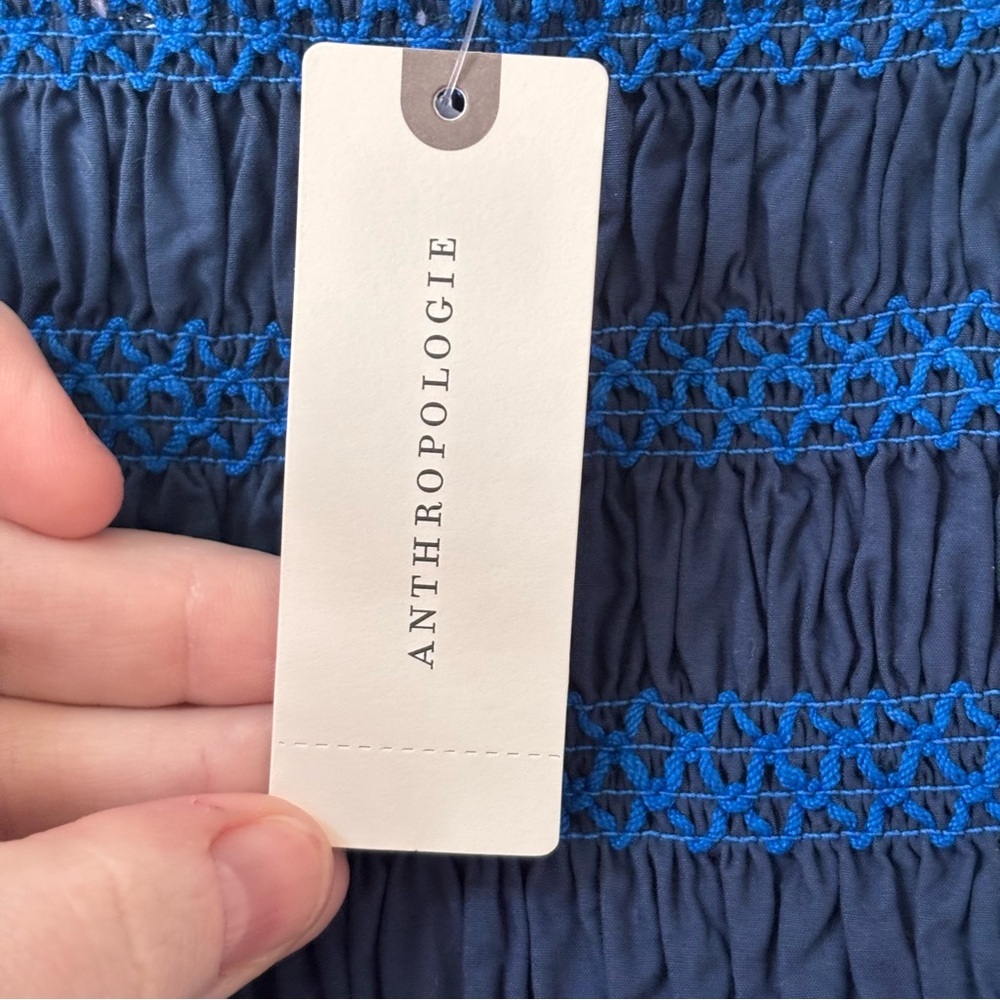 Celandine for Anthropologie Navy flowy Strapless Smocked Top – Sz XL (NWT) - Picture 9 of 12